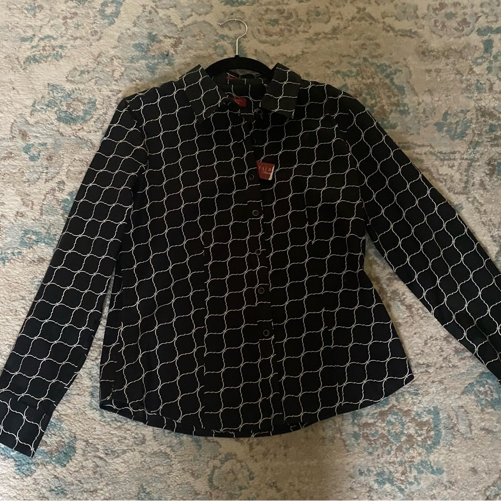 Talbots Black Patterned Button-Front Women's Shirt